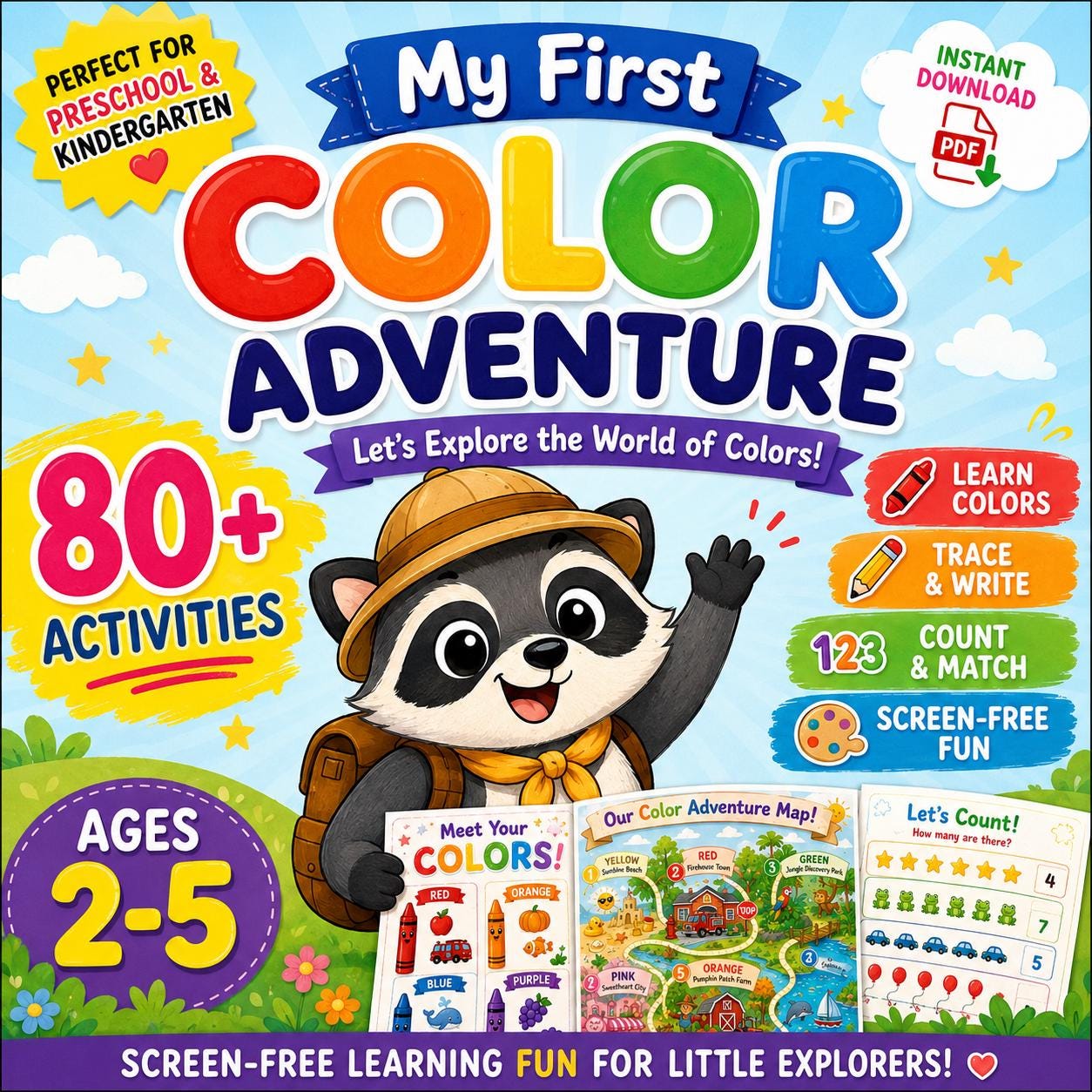 Toddler Color Workbook | Preschool Learning Activities, Homeschool Printable (PDF)
